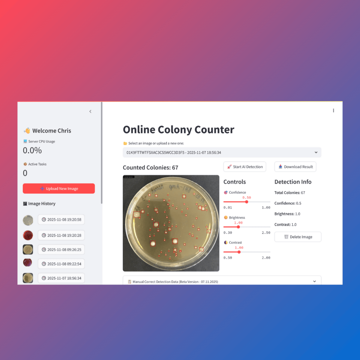 AI Colony Counter Software showing precise colony counting on an agar plate