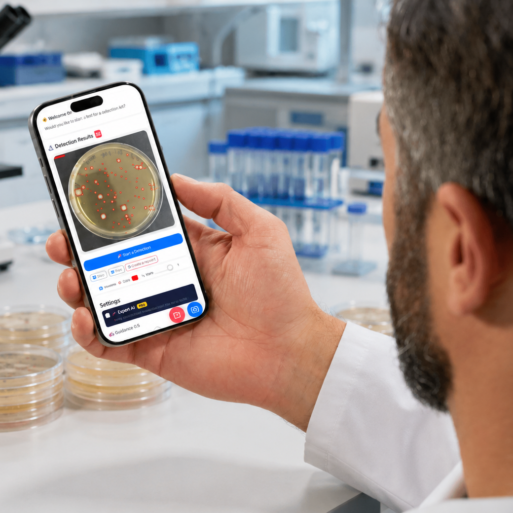 AI Colony Counter Software showing precise colony counting on an agar plate