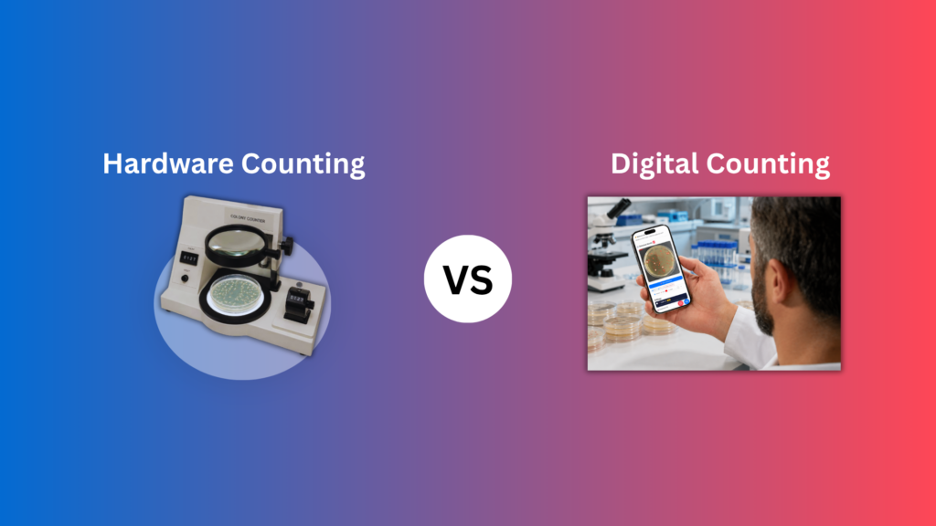 Comparisation of manual hardware colony counter device vs digital counting